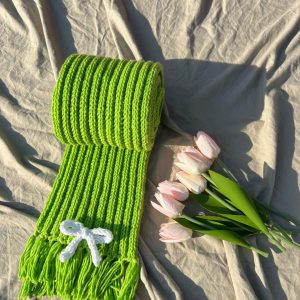 Home green crochet scarf