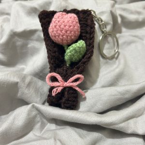 kawaii handmade crochet chick keychain with flower hat 🐥🌸